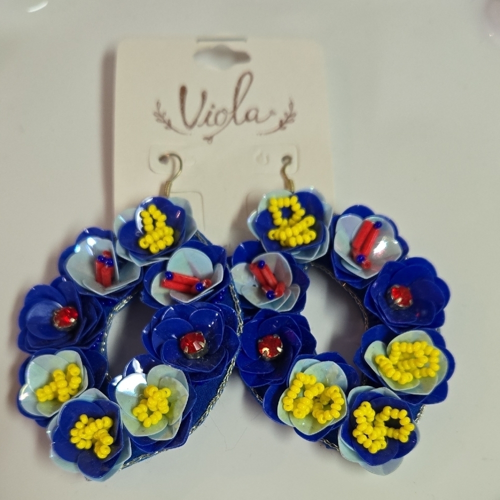 Viola Blue and Yellow Floral Earrings
